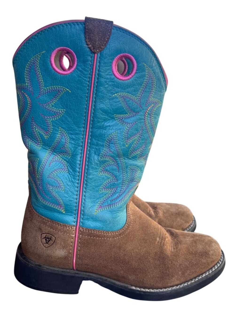 Ariat Ladies Brown & Turquoise Leather Western Boots US 7B Embroidered